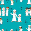 The pattern set of the children with their friends or parent with the muslim outfit