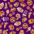 Pattern from a set of fast food for the holiday Halloween in a cartoon style. Vector illustration. Royalty Free Stock Photo