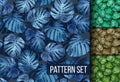 Monstera leaves seamless tropical background set