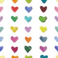 Pattern of watercolor hearts of different colours