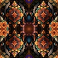 Ornamental Seamless pattern Rapport of beautiful abstract flowers with relief for repetition. Generative AI. Pattern mirrored