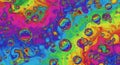 Macro view of rainbow colored soap bubbles and iridescent oil slicks creating a psychedelic abstract pattern Royalty Free Stock Photo