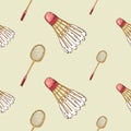 Pattern with shuttlecock and badminton racket Royalty Free Stock Photo