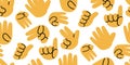 A pattern of signs with the hands of counting up to five. Repeated curved fingers like numbers. Round yellow cartoon