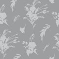 pattern with silhouettes of eustoma flowers on a gray background in vintage style