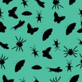 Pattern of silhouettes of insects. vector illustration. Drawing by hand.