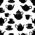 Pattern of the silhouettes of teacups and teapots Royalty Free Stock Photo