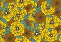 A pattern of simple flowers in yellow and orange