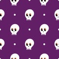 The pattern of the skull. Skulls on purple background. Cartoon seamless pattern