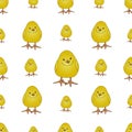 Pattern sleepy chick, falls asleep on the move. Vector. Yellow ball. Bird on an isolated background. Cartoon style.