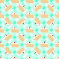 Pattern with slices of birthday cake on green background.