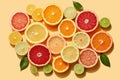 Pattern of slices citrus fruit of lemons,oranges,grapefruit.