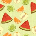 Pattern of slices of oranges, apples, kiwi and