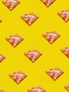 Pattern of slices pizza on yellow background.