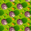 Pattern of slices of red cabbage and bell pepper on a green background Royalty Free Stock Photo