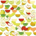 Pattern of slices of watermelon, apple, kiwi, orange, tangerine, melon Royalty Free Stock Photo