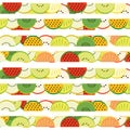 Pattern of slices of watermelon, apple, kiwi, orange, tangerine, melon Royalty Free Stock Photo