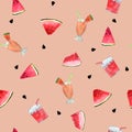 Pattern with slices of watermelon seeds and cocktails