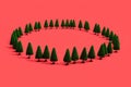 Pattern of miniature-pine trees on a red-background. Royalty Free Stock Photo