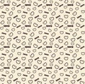 A pattern of small hearts of brown and beige colour , and title love on a beige background.