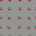 Pattern of small red cherry with leaves on gray background