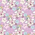 A pattern with small unicorns with wings on the background