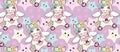 A pattern with small unicorns with wings on the background