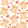 Pattern of soft toys. A beige bear with a toy in his hands and in different poses. Background for printing on Royalty Free Stock Photo