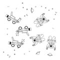 pattern on spaces explorers cars with astronauts suits