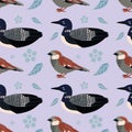Pattern with sparrow, loon bird