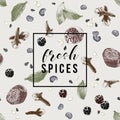 Pattern with spices and emblem - fresh spices