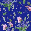 Pattern with spring flowers, watercolor painting Royalty Free Stock Photo