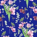 Pattern with spring flowers, watercolor painting Royalty Free Stock Photo