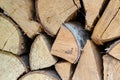 Pattern stack of firewood crushed background rustic wooden end log natural background