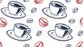 Pattern of Steaming Coffee Cups, Hot Beverage Theme, vector design Generative AI Royalty Free Stock Photo