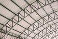 Pattern of steel roof framework, Curve roof steel design structure with galvanized corrugated roofing tile steel sheet Royalty Free Stock Photo