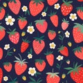 Decorative seamless pattern with strawberry flowers and fruits Royalty Free Stock Photo