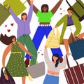 Pattern with Stylish happy women enjoy shopping