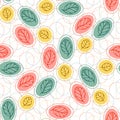 Pattern with stylized leaves. Autumn circles seamless background. Vector