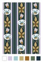Pattern of stylized rose hips and stripes.Vertical repeating floral ornament in art nouveau style