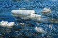 Pattern of summer ice and snow melt water pool on ice of the lake Baikal Royalty Free Stock Photo
