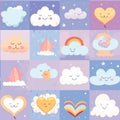 pattern with sun clouds and stars, boho rainbow pattern with modern pastel rainbows, background Vector seamless