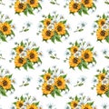 Pattern sunflowers and daisies watercolor