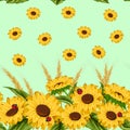 Pattern with sunflowers and ears. Royalty Free Stock Photo