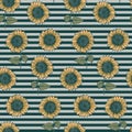 Pattern with sunflowers on striped background Royalty Free Stock Photo
