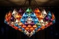 The pattern on the surface of a chandelier, is made up of triangles, squares, rectangles