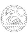 Pattern with swan. Illustration with a swan. Mandala with an animal. Swan in a circular frame