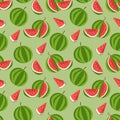 Pattern of sweet juicy pieces watermelon, watermelon slices with seed Vector background. Seamless pattern texture design