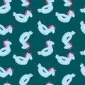 A pattern with swimming rubber toys for swimming. Cartoon toys background for pool games, unicorns for textiles