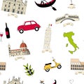 Pattern with symbols of Italy and sights